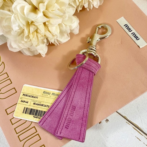 Miu Miu Purple Suede Leather Logo Bag Charm - Picture 3 of 7